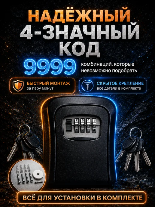 Фото товара 25375, сейф для ключей черный (циферблат металл)